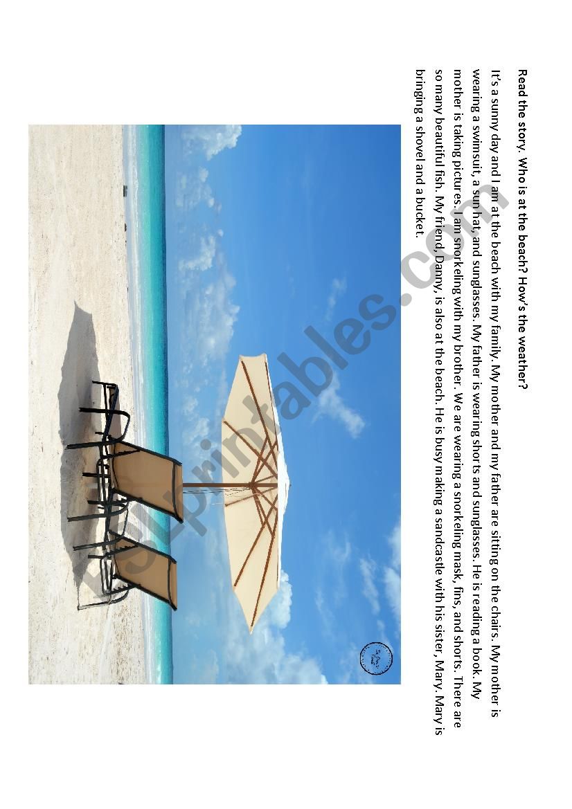 At the beach worksheet