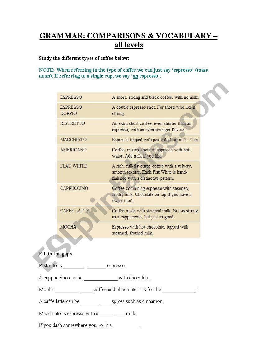 comparisons worksheet