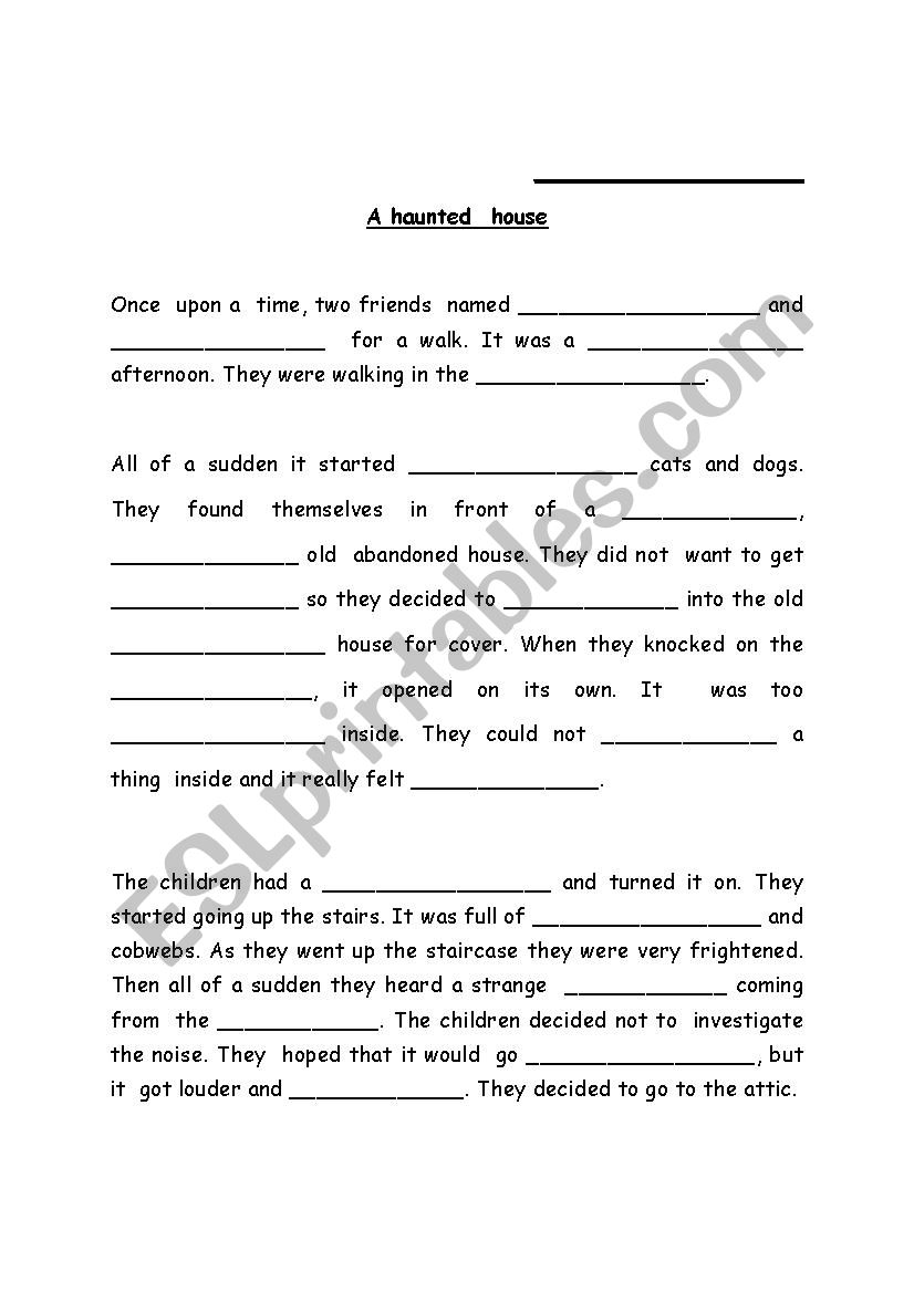 a haunted house worksheet