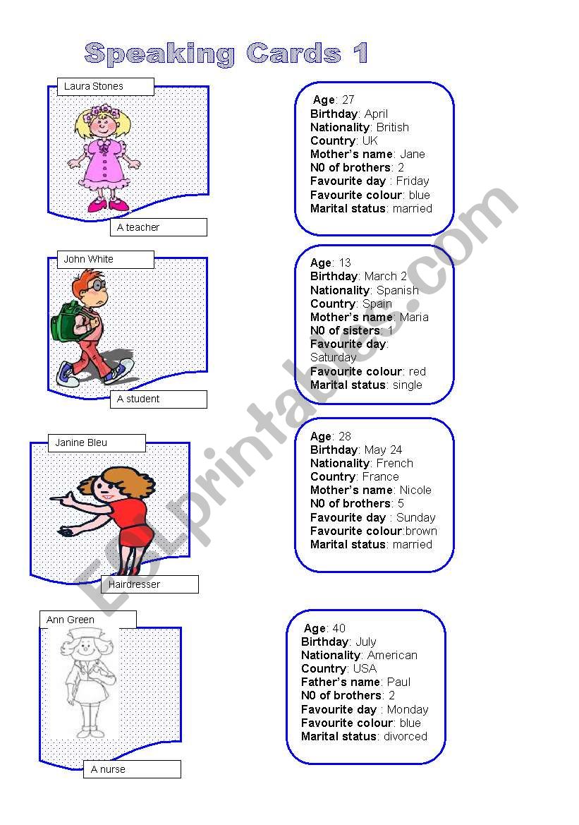 Speaking Cards 1  worksheet