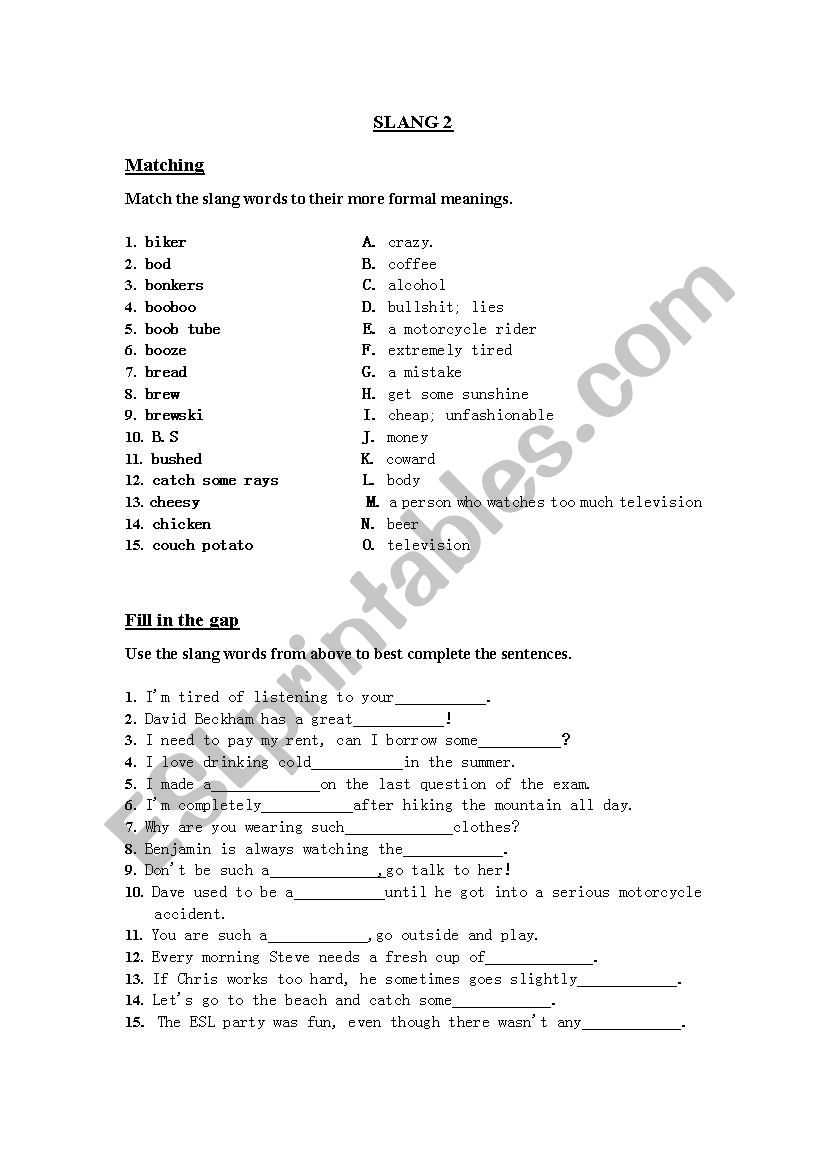 Slang Words (2/10) worksheet