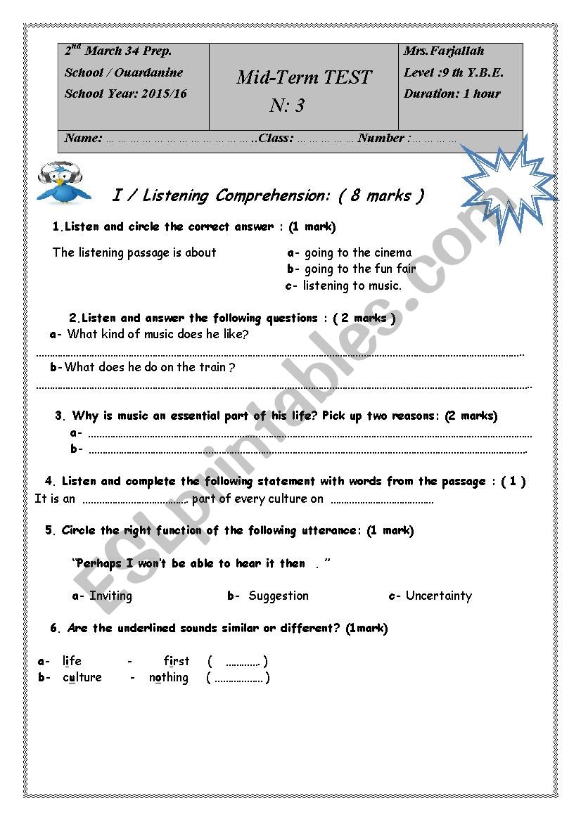 mid-term test 3 worksheet