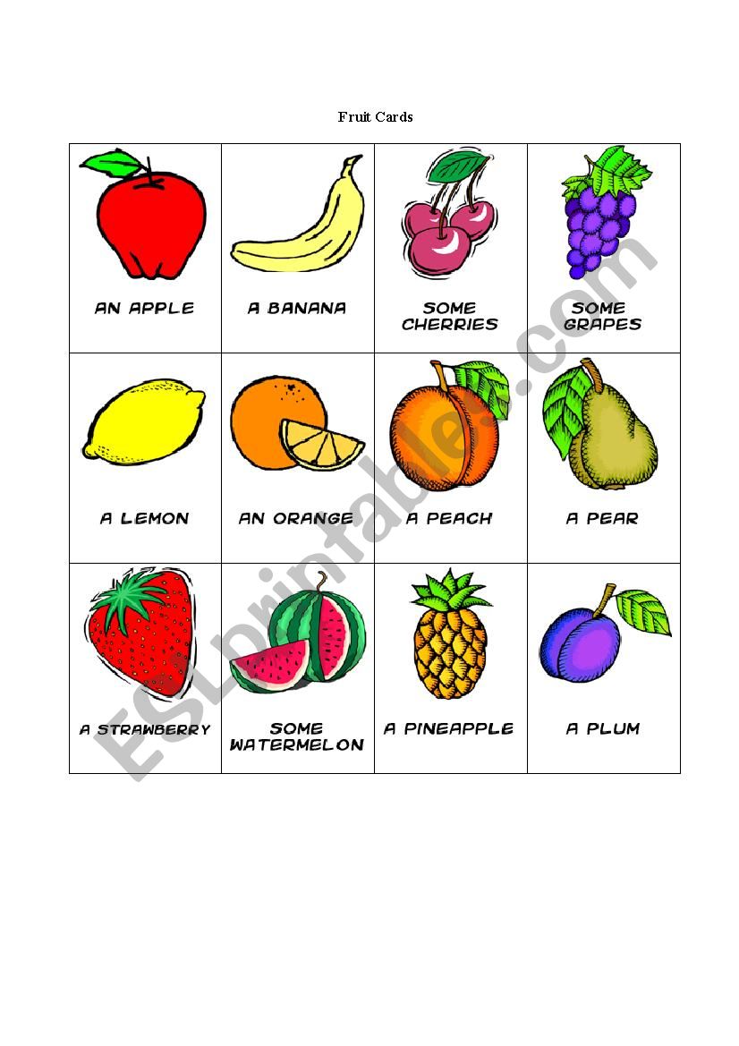 fruit cards worksheet
