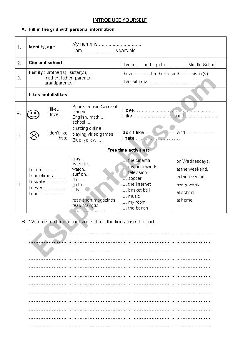 Introduce yourself elementary worksheet