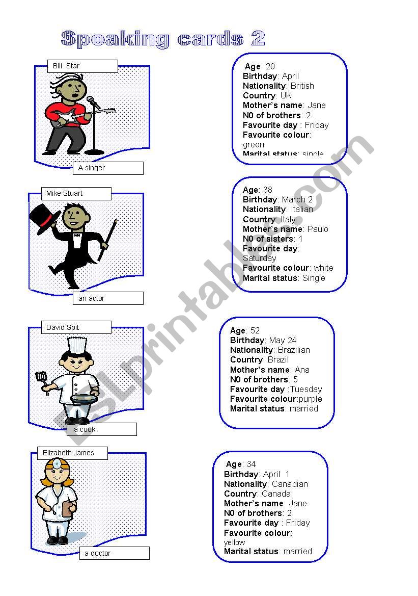 Speaking Cards 2 worksheet