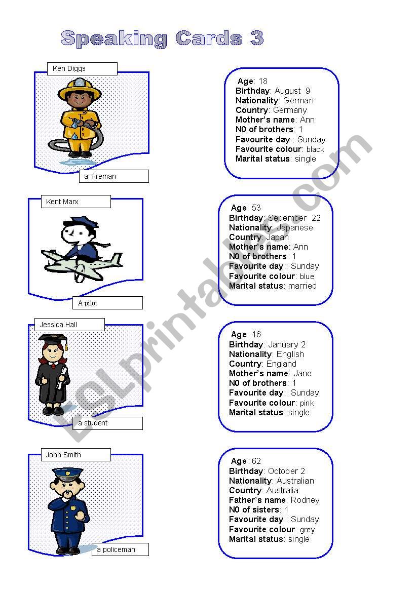 Speaking Cards 3 worksheet