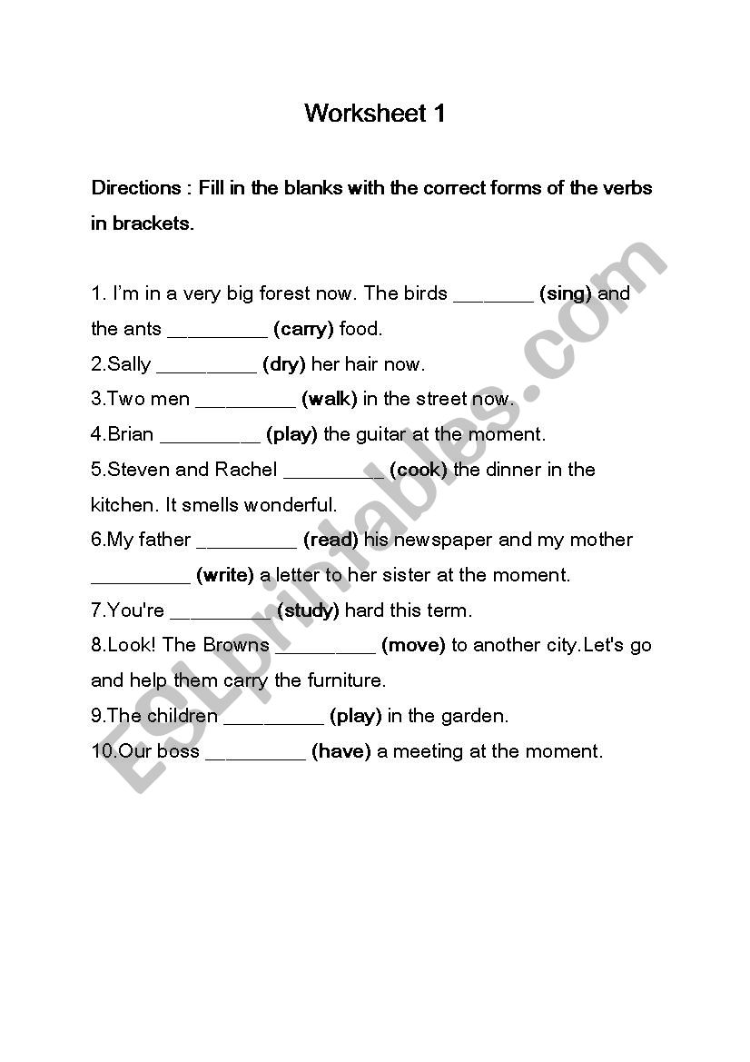 present continuous worksheet