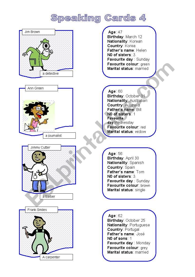 Speaking Cards 4 worksheet