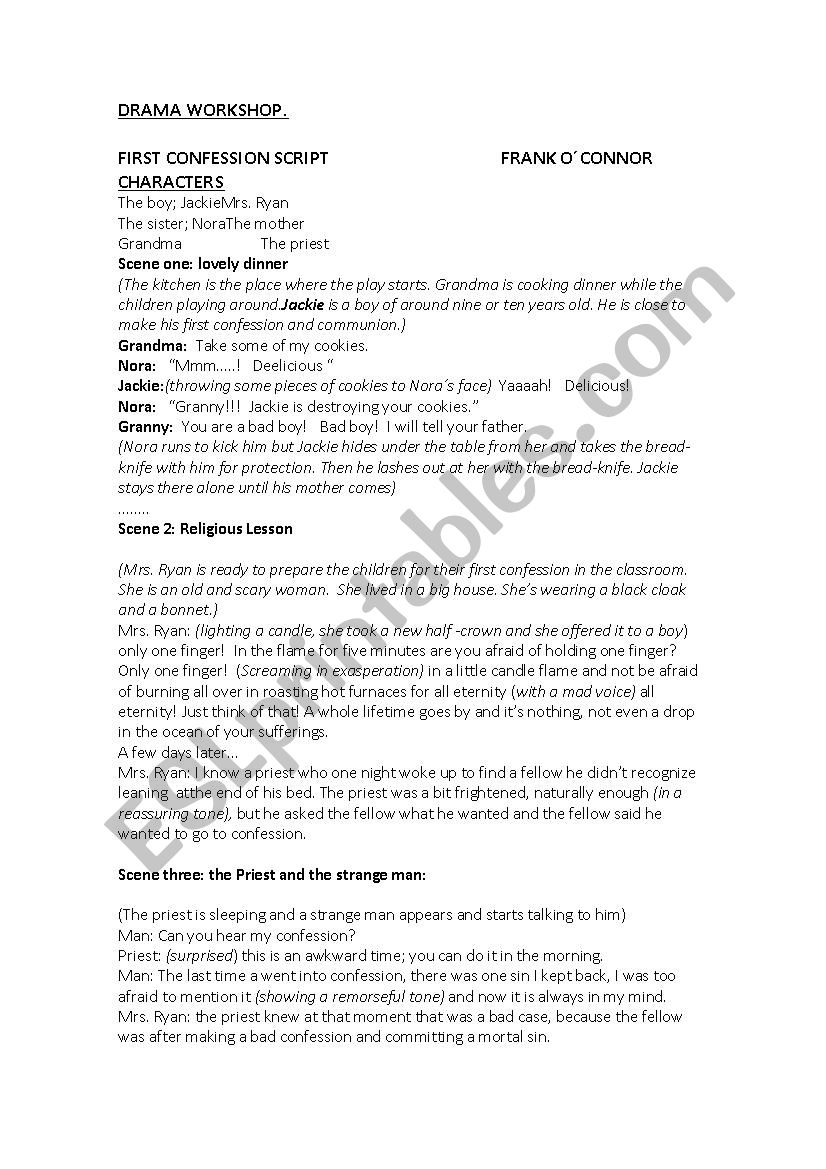 Script First confession worksheet