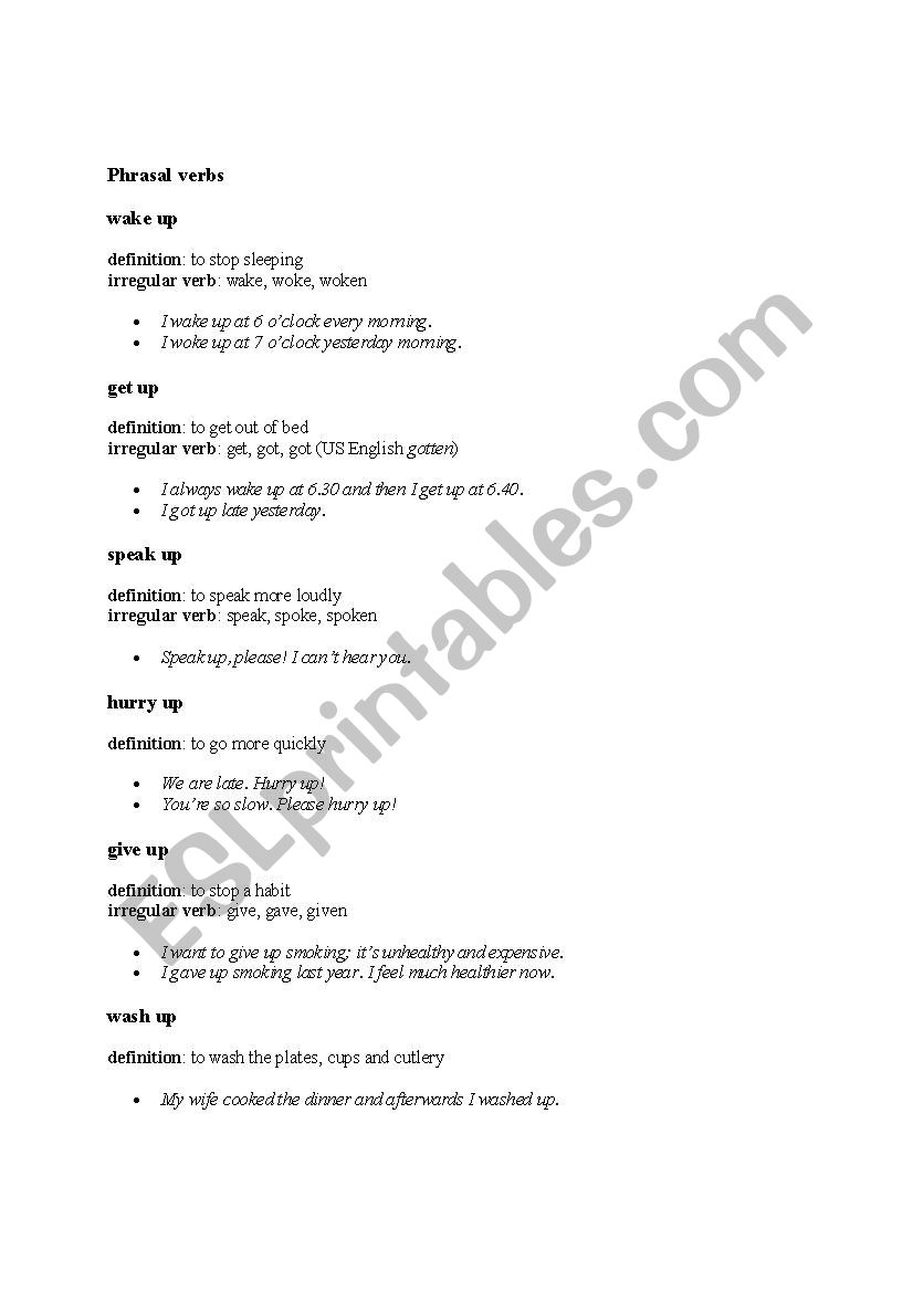 phrasal verbs worksheet