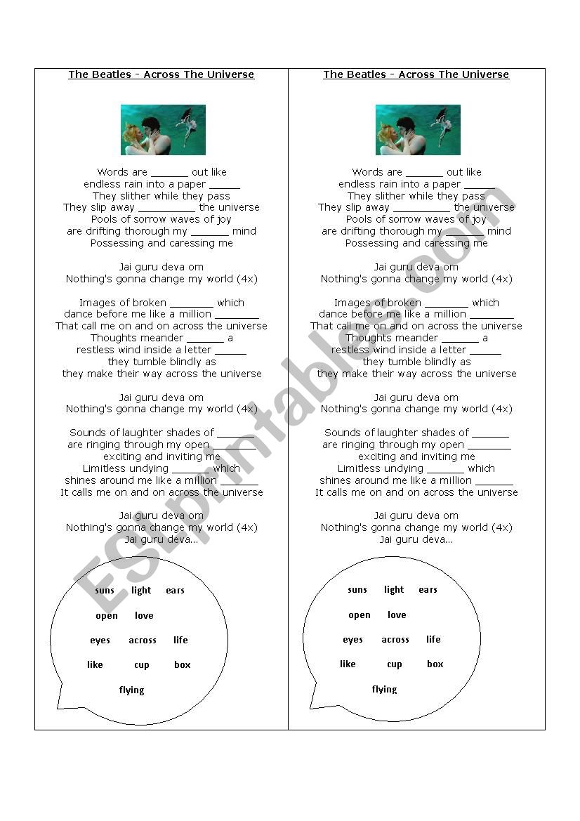 Across the Universe worksheet