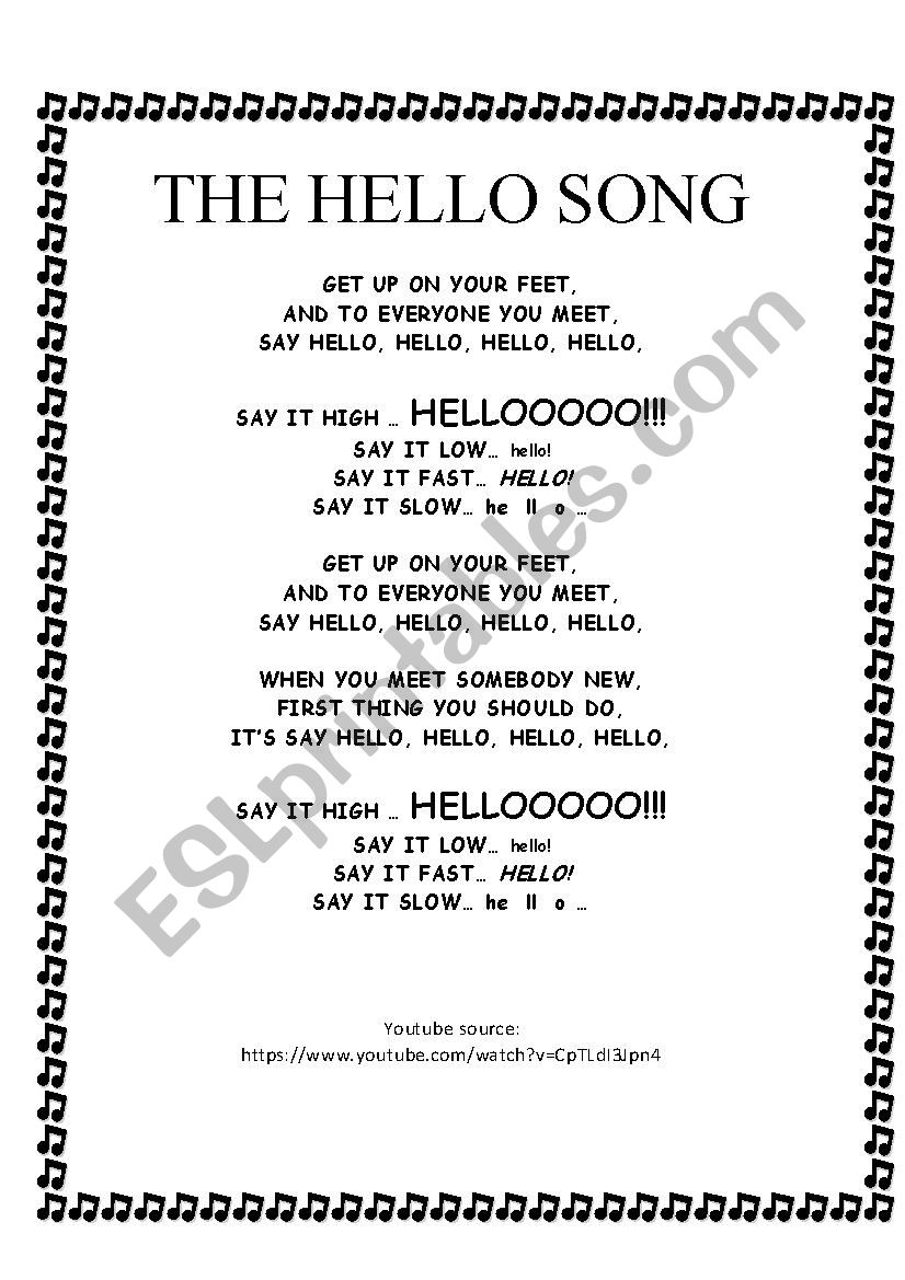 The Hello Song worksheet