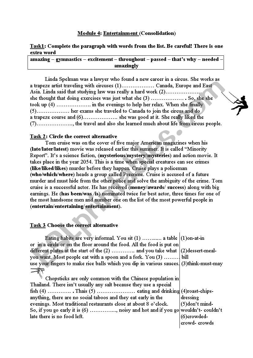 Entertainment (consolidation) worksheet