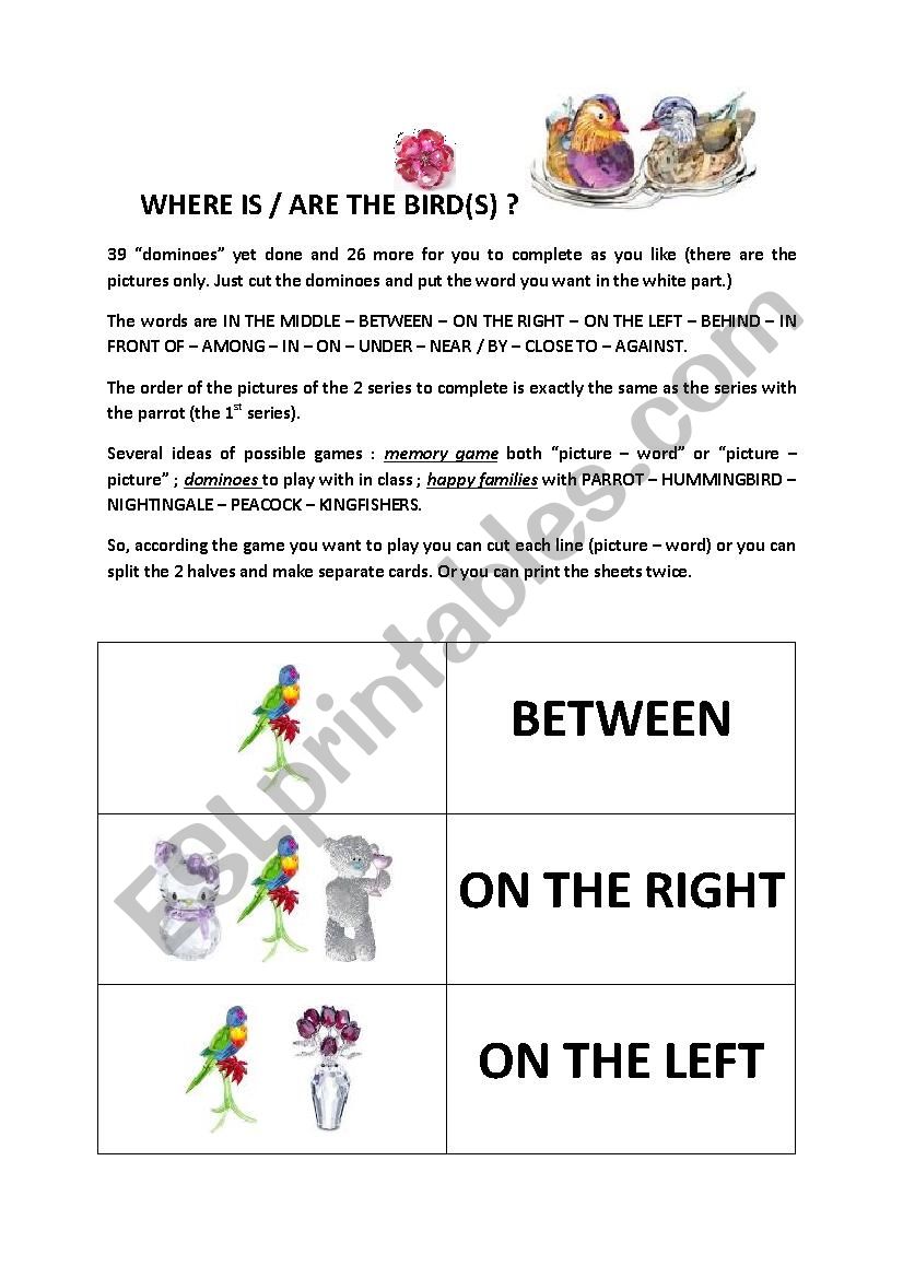 prepositions of place with several games