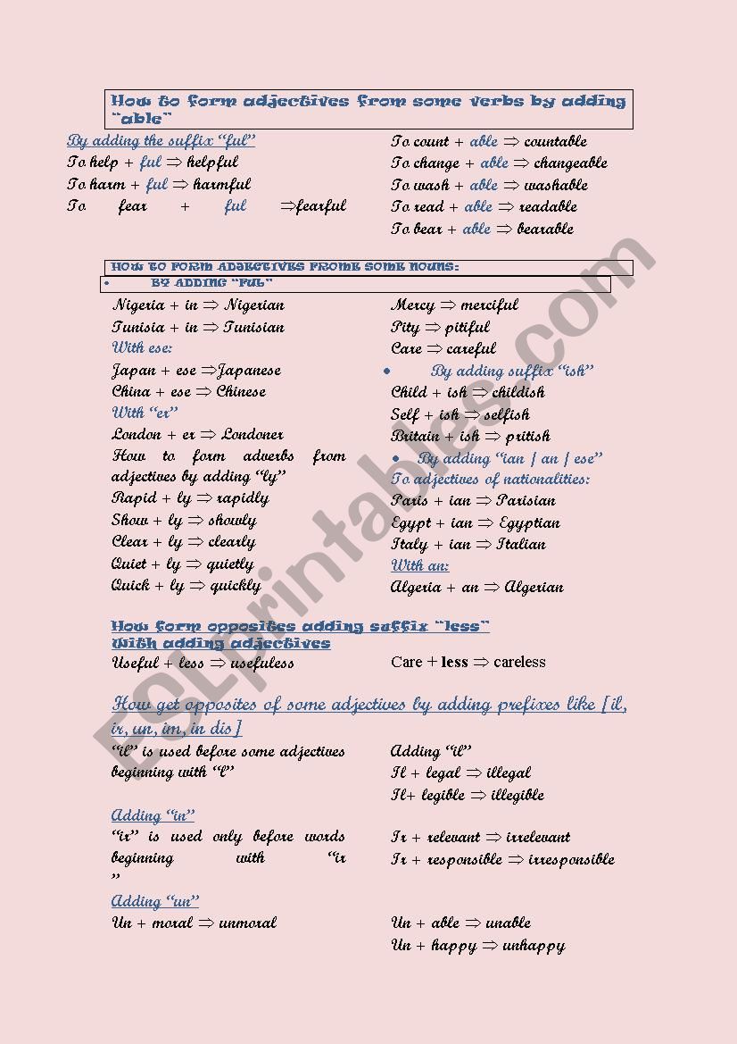 suffix formation worksheet