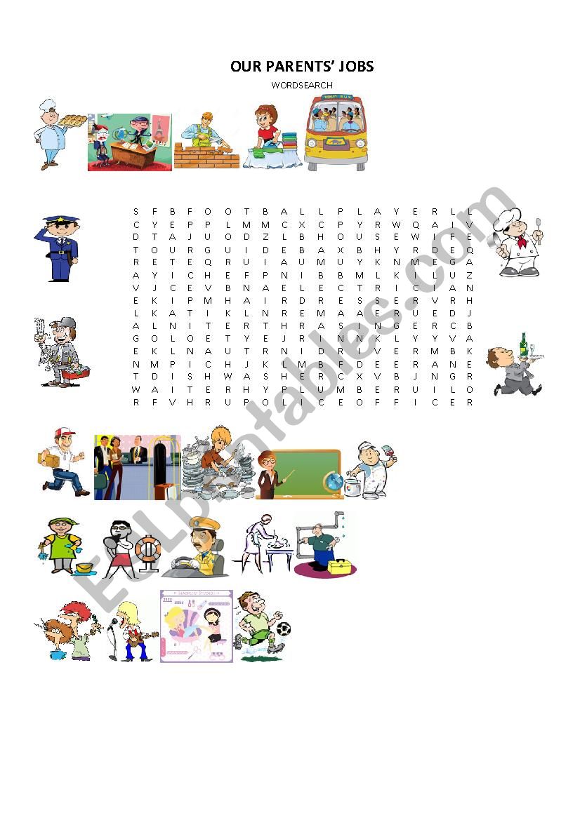 OUR PARENTS JOBS WITH KEYS worksheet
