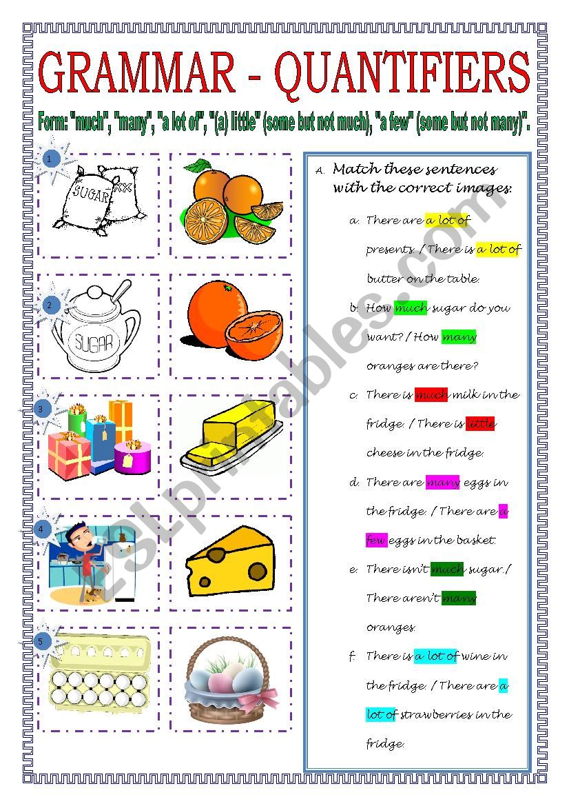 QUANTIFIERS - FORM AND USE worksheet