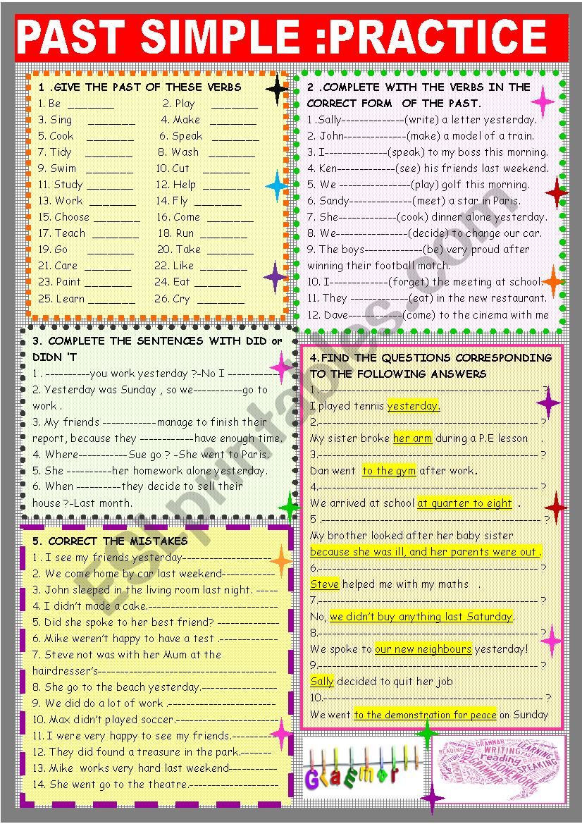 Past simple  regular irregular : 2 page practice