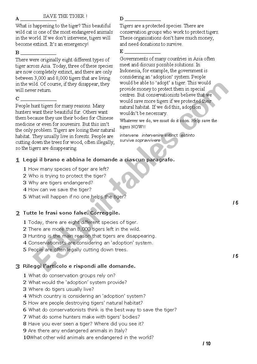 save the tiger worksheet