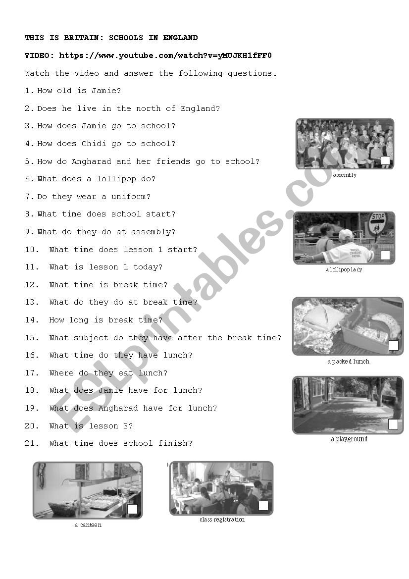 SCHOOLS IN ENGLAND worksheet