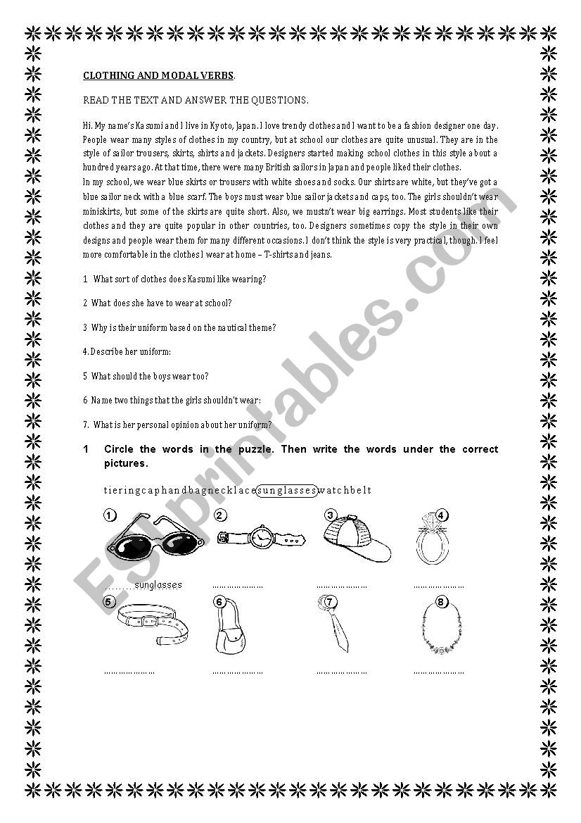 Clothing and modal verb test worksheet