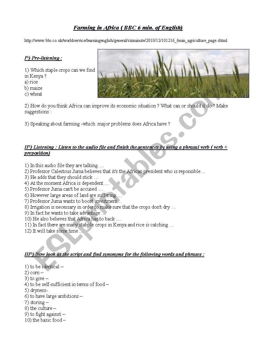 Listening: Farming in Africa worksheet