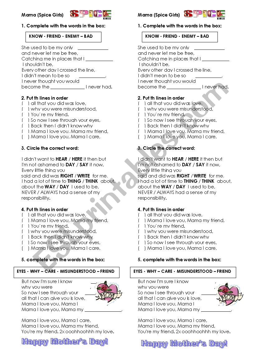 Mama - Spice Grils worksheet