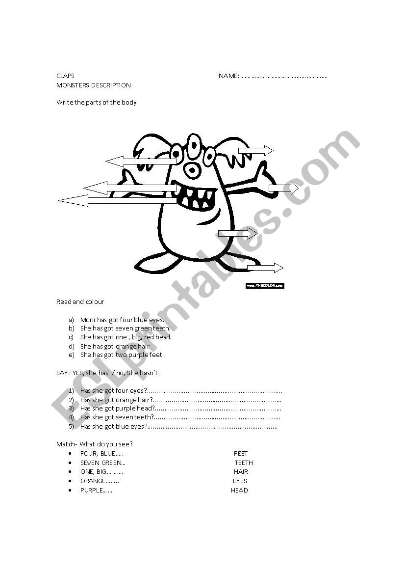 Monster Party worksheet