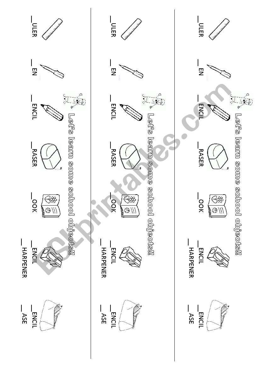 School objects worksheet