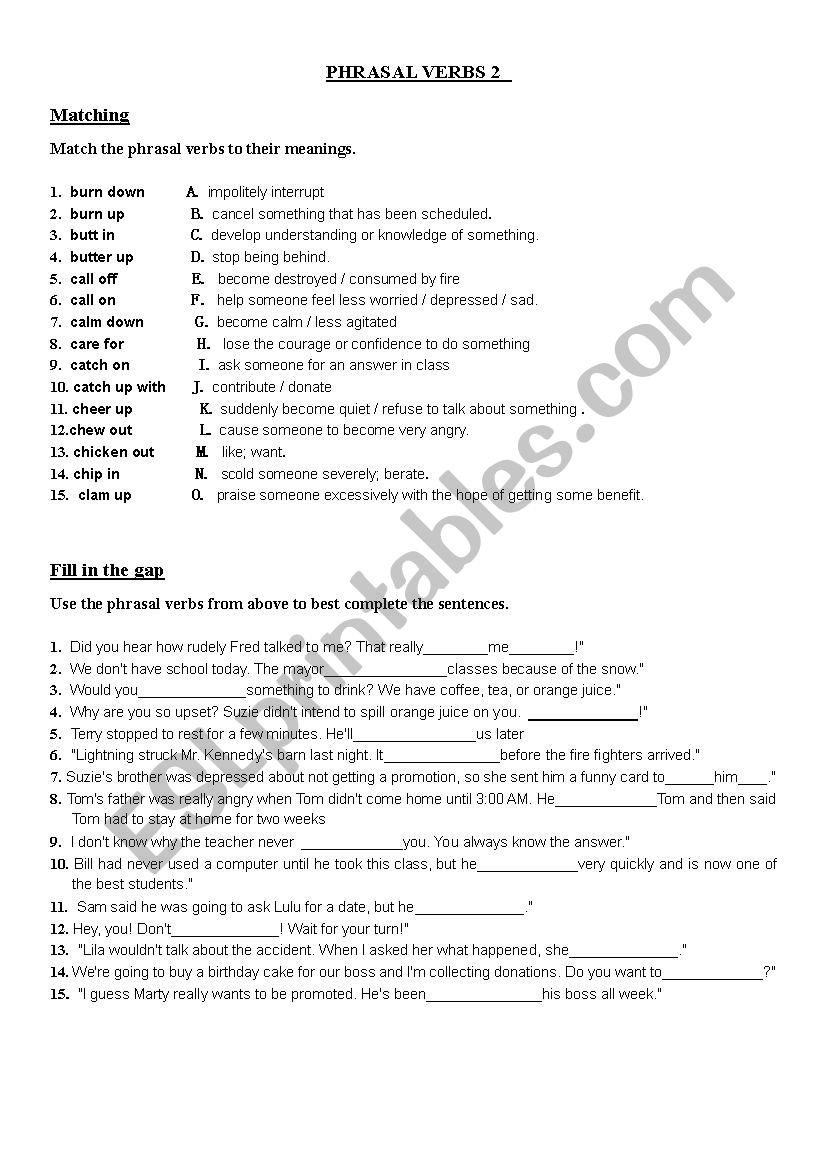 Phrasal Verbs (2/10) worksheet