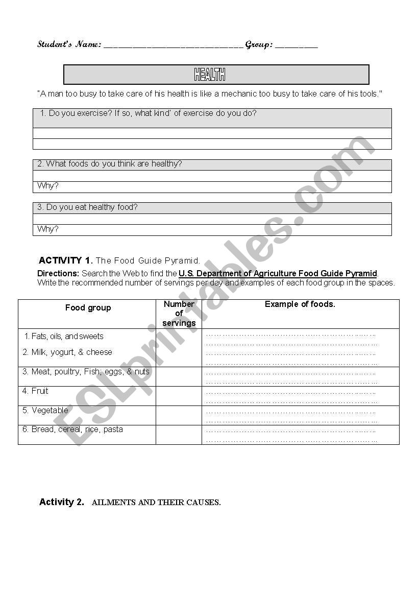 health websearch worksheet