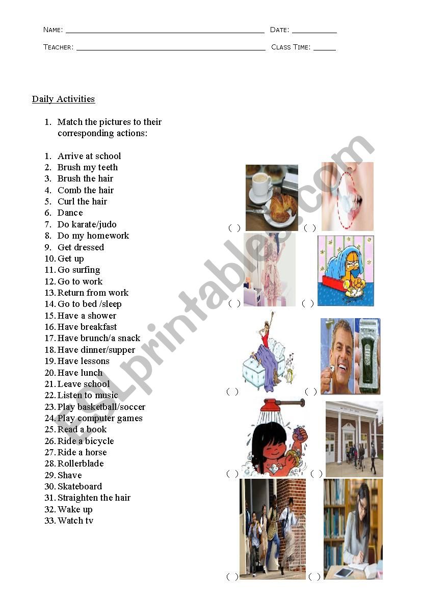 Daily Routines worksheet