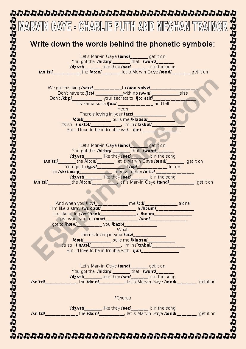 PHONETIC TRANSCRIPTION EXERCISE WITH MUSIC