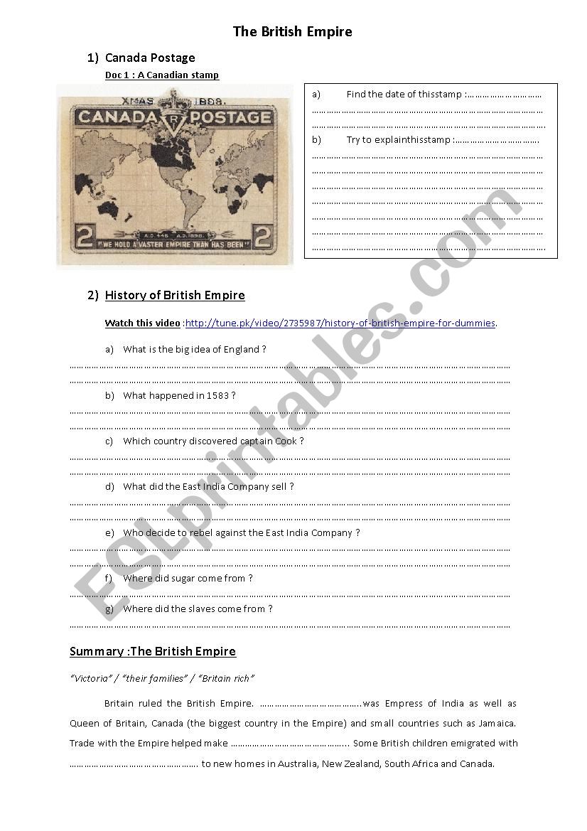 British Empire worksheet