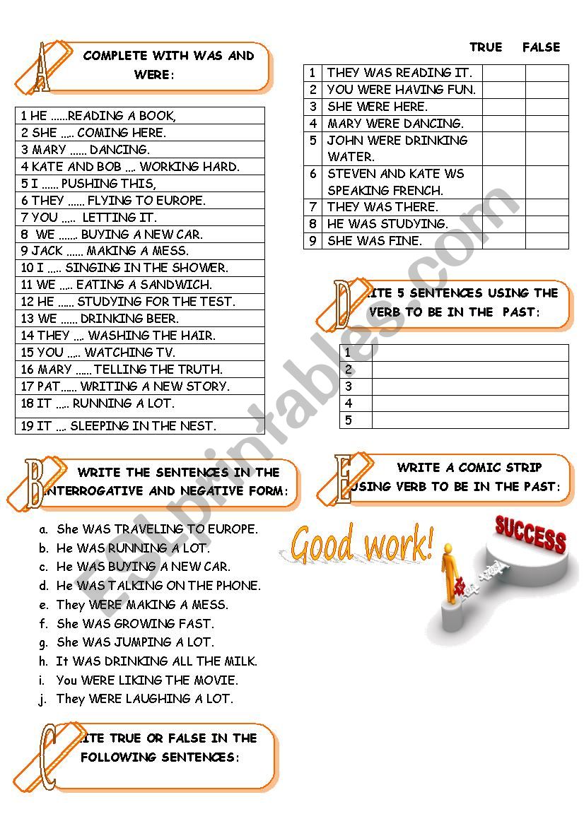 VERB TO BE PAST worksheet