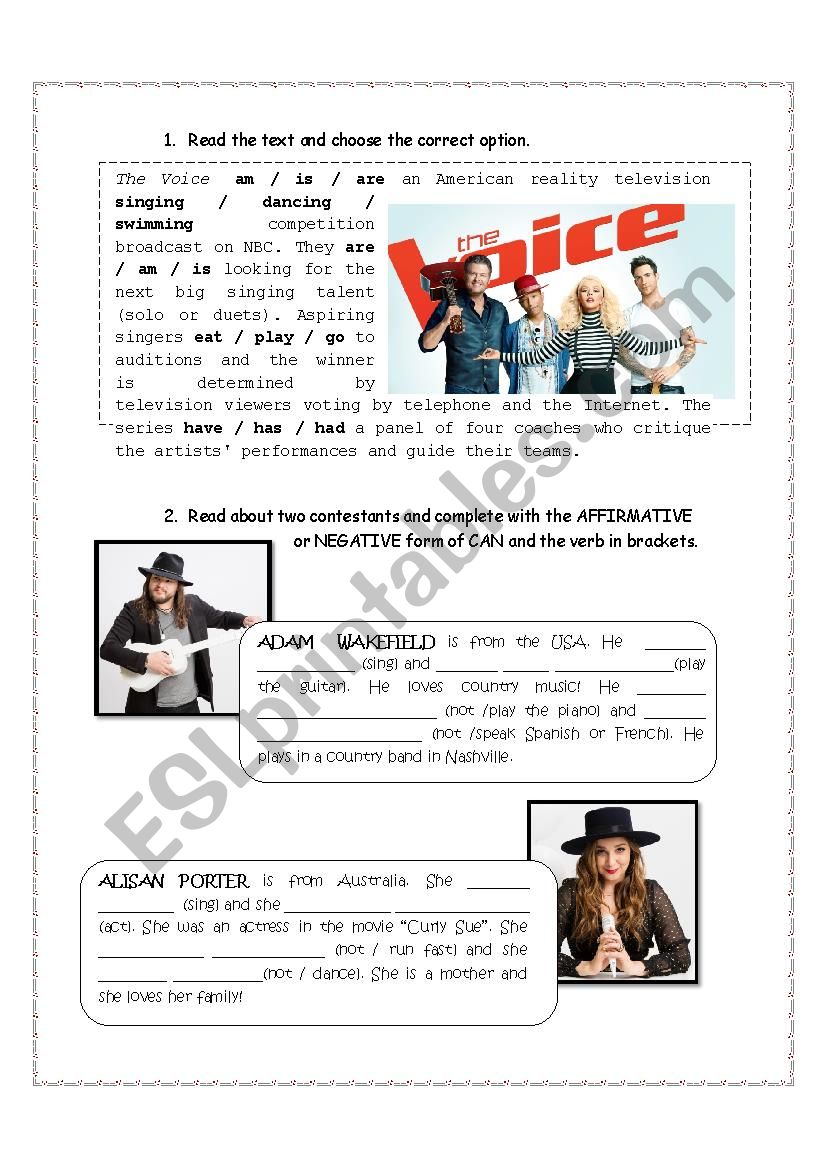 Reading The voice Can Cant worksheet