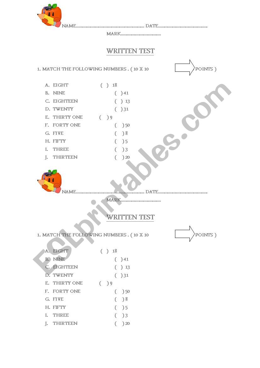 NUMBER QUIZ worksheet