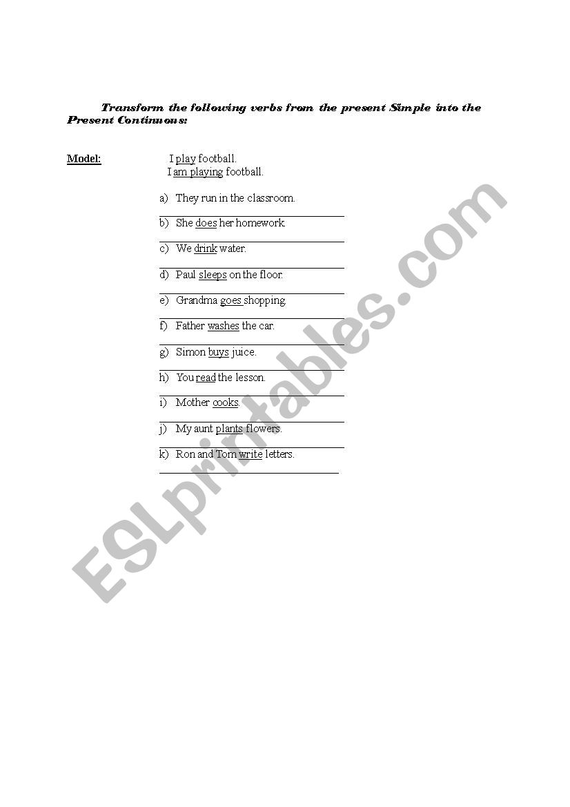 present continuous worksheet