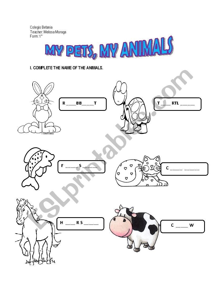 my pets  worksheet