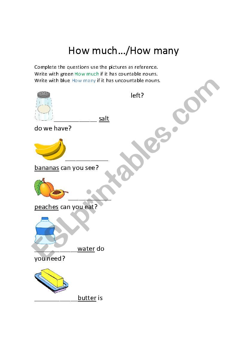 How much/How many questions activity