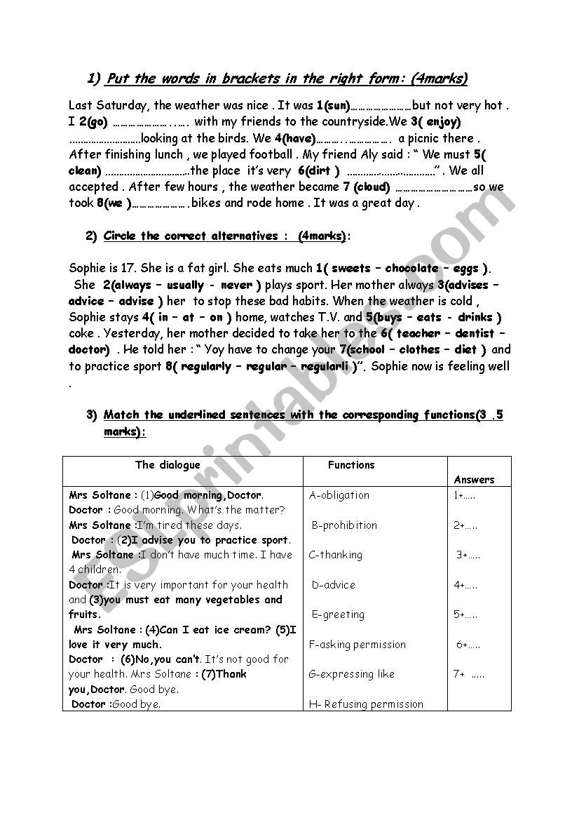 Mid Term Test (7th f) worksheet