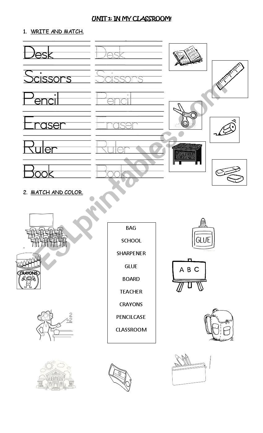 school objects worksheet