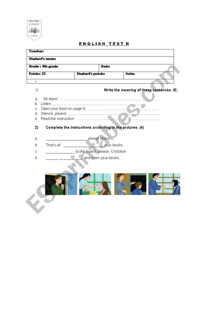 School commands worksheet