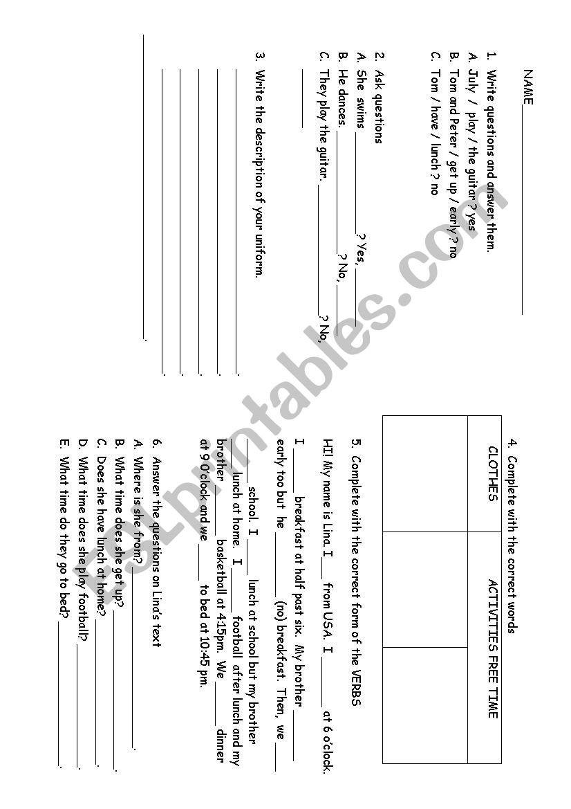 Test - level 1 worksheet