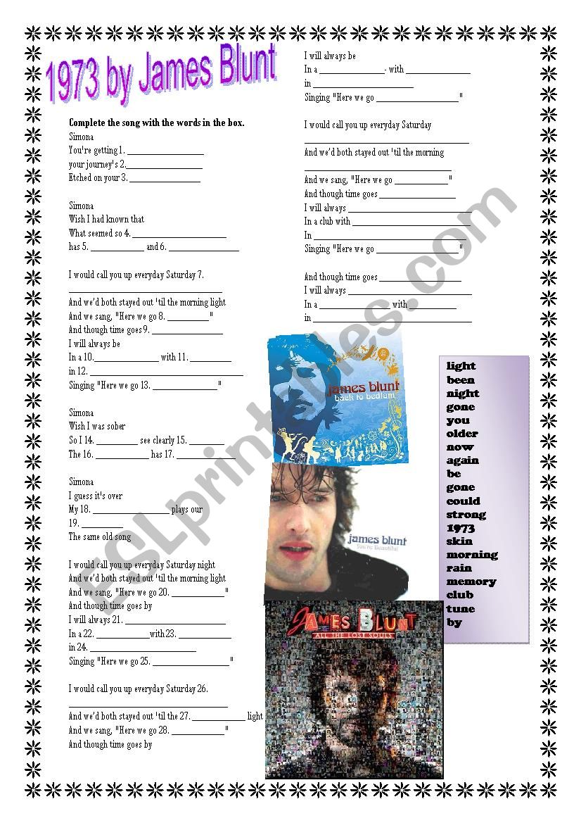 James Blunt 197... worksheet