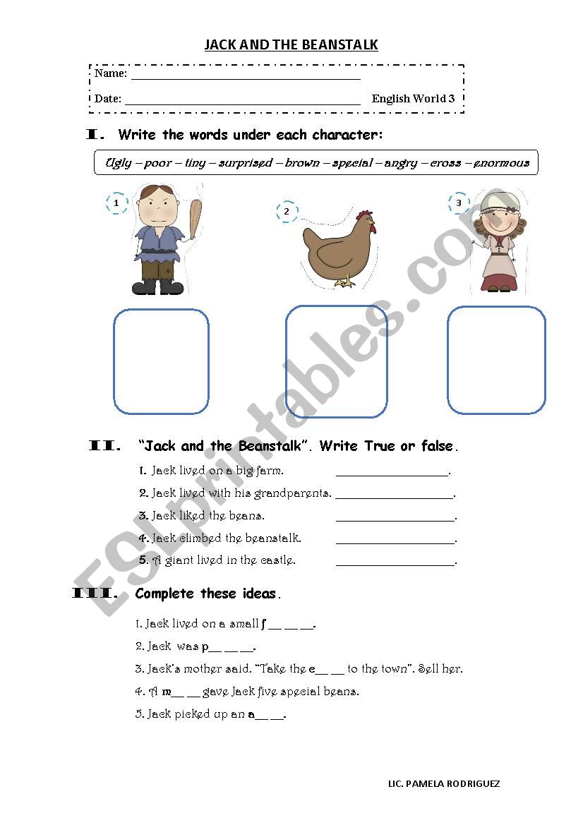 JACK AND THE BEANSTALK worksheet