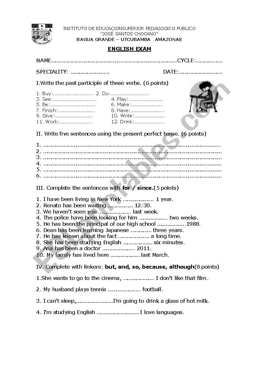 ENGLISH EXAM  worksheet