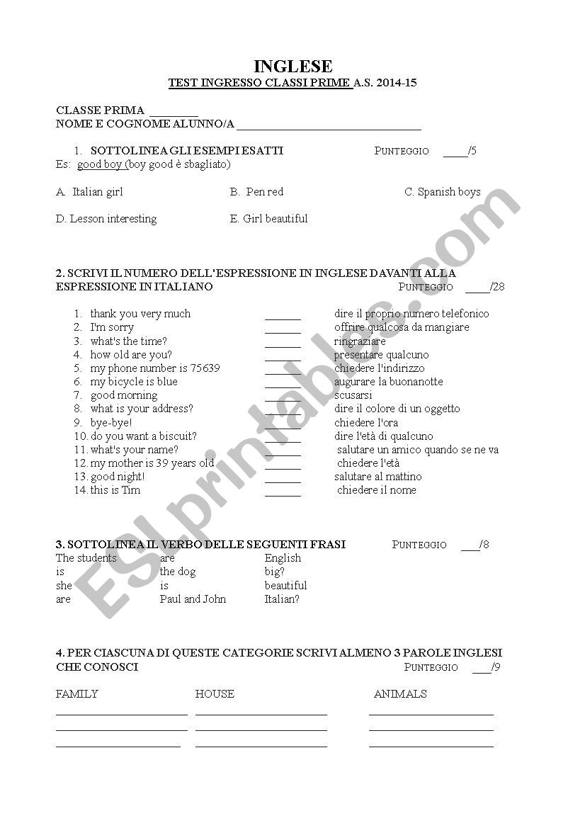 ENTRY TEST FOR SECONDARY SCHOOL - INTERMEDIATE  AGE  11