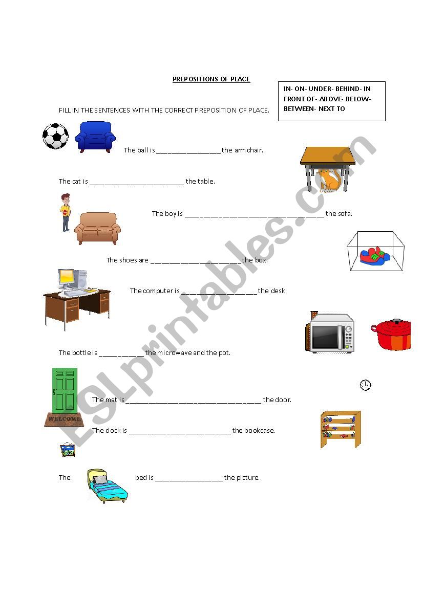 prepositions of place worksheet