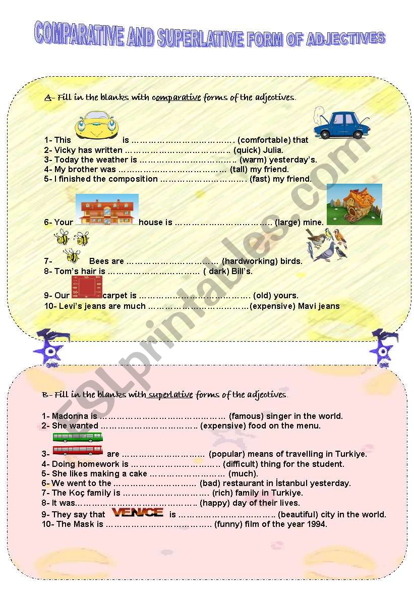 comparative and superlative form of the adjectives